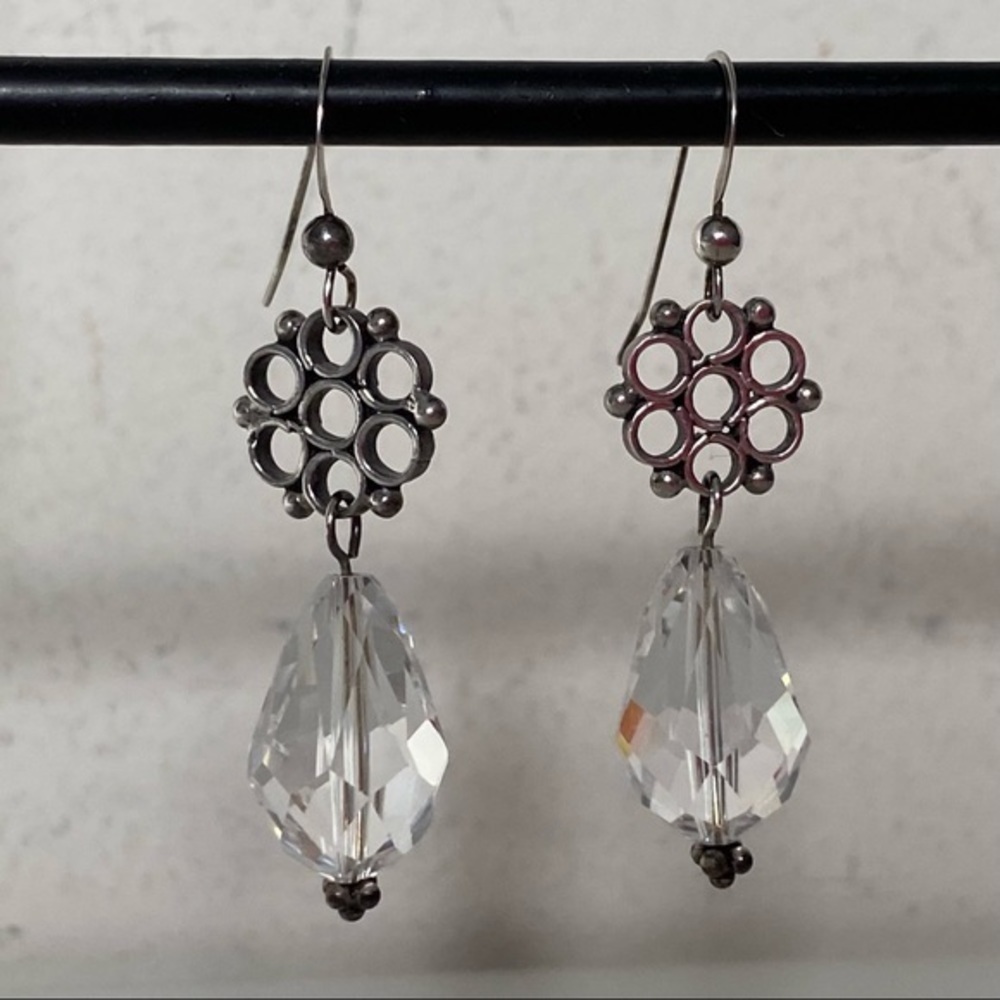 925 Sterling Silver Snowflake Filigree Diamond Crystal Ball Drop Earrings NEW - Picture 10 of 15